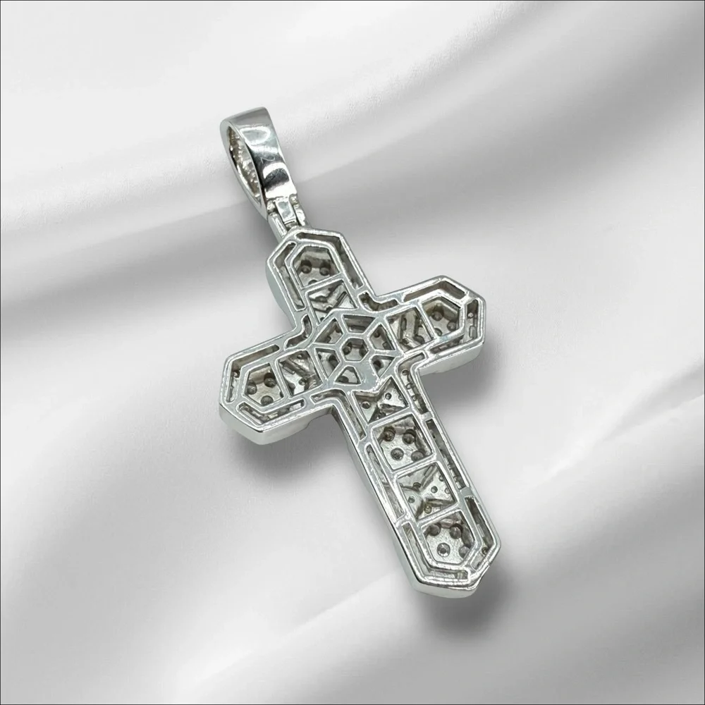 Sterling Silver CZ Cross Pendant – 3” Statement Design